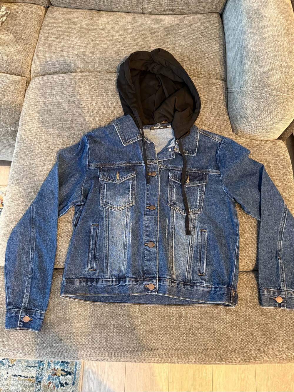 Doe & Rae Dark Blue Denim Jacket with Black Knit Hood